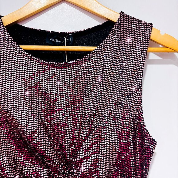 VANESSA SCOTT Pink Sequin Ruched Sleeveless Party Dress | Medium * - Picture 3 of 6